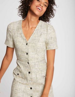 Robe cintrée boutonnée poches à rabat jaune