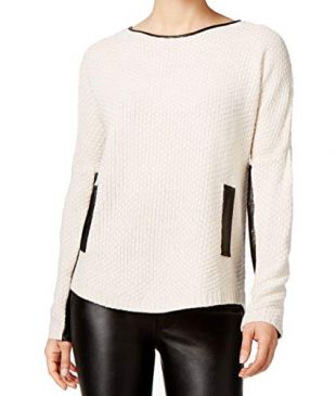 Juniors' Faux-Leather-Trim Sweater