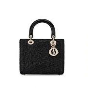Sac Lady Dior Medium en cuir d'agneau ondulé craquelé brillant noir - Sacs - Mode Femme | DIOR