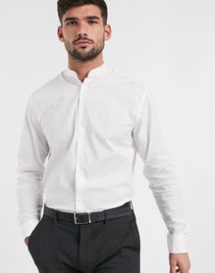 DESIGN - Chemise ajustée à col grand-père - Noir