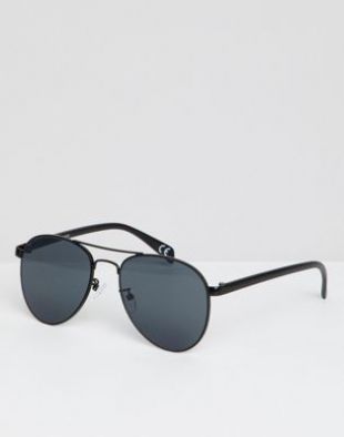 ASOS DESIGN - Lunettes de soleil aviateur avec verres fumés - Métal noir | ASOS