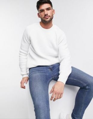 ASOS DESIGN - Pull côtelé à manches raglan - Blanc | ASOS