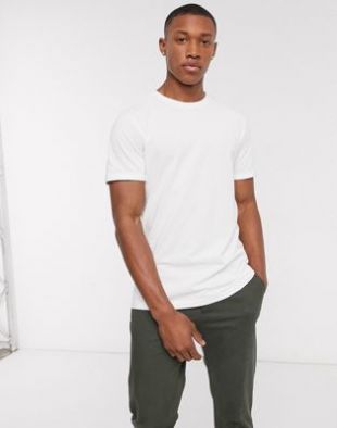 Jack & Jones - T-shirt coupe slim en piqué de qualité supérieur avec manches retroussées - Blanc | ASOS