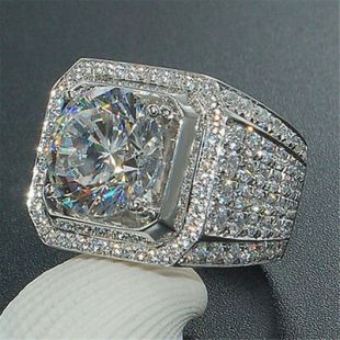 White Gold Iced Out BAND HipHop Engagement MICROPAVE CZ Pinky Men ...