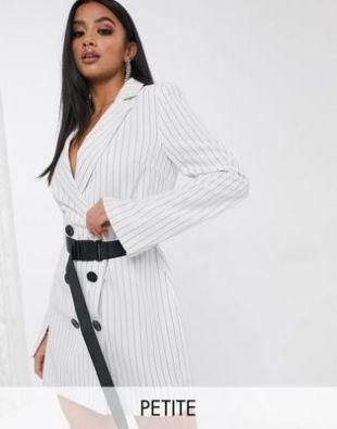 Missguided Petite pinstripe blazer dress with seatbelt