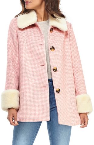 Eloise Check Coat with Faux Fur Trim