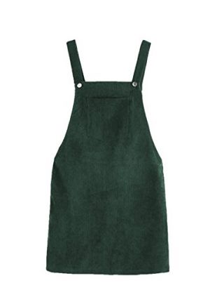 Romwe Women's Straps A-line Corduroy Pinafore Bib Pocket Overall Dress - Green - X-Small