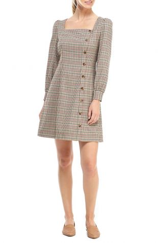 Brooke Houndstooth Check Long Sleeve Dress