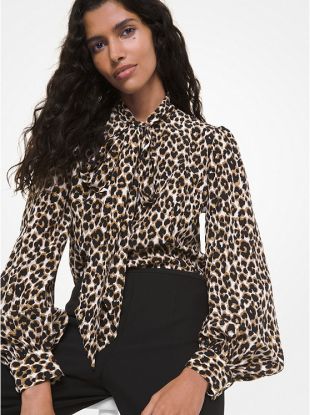 Leopard Silk Bow Blouse