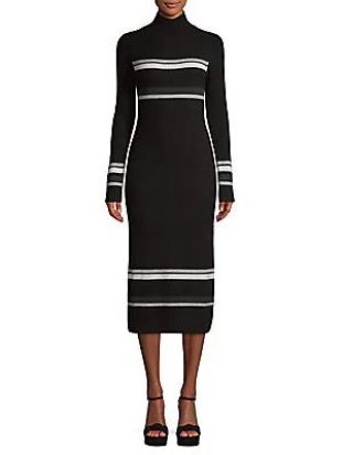 Stripe Wool Cashmere Rib-Knit Turtleneck Dress