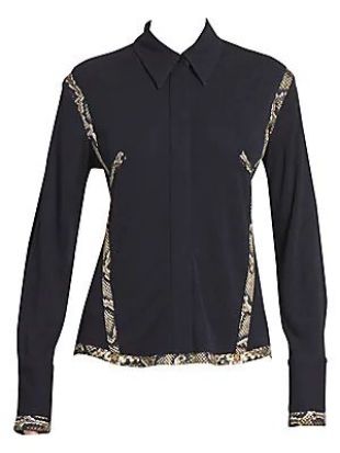 Snake-Print Contrast Collared Shirt