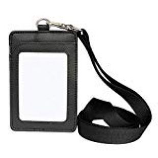 Porte-badges pour Bureau Affaires Porte-cartes Badges d'identification Titulaire de la Carte de Travail crédit pour Fournitures bureau Exposition ，Étui de protection En cuir avec Lanyard de Cou - Noir