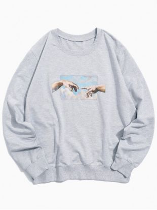 Sweat-shirt Décontracté Motif de Mains   WHITE LIGHT GRAY YELLOW BLACK JUNGLE GREEN