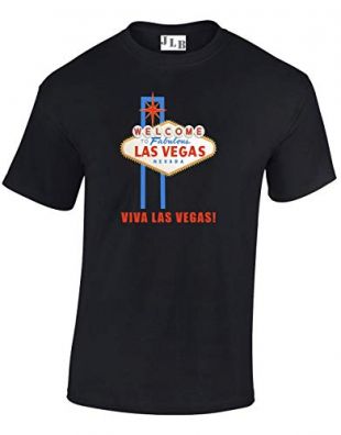 JLB Print Viva Las Vegas Nouveaute Cool T-Shirt Coupe Classique Qualite Superieure pour Hommes et Adolescents - Noir/Petit