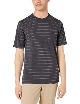 Hurley Men's Striped Pocket Crew Neck Tshirt T-Shirt, Black Heather/Dark Grey, XL