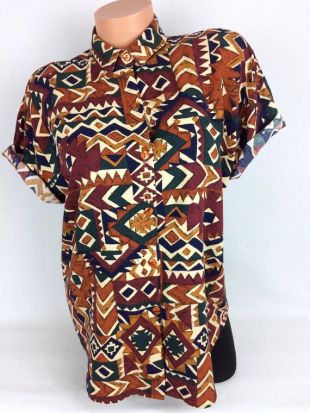 VTG 80s - bouton tribal vers le haut - chemise géométrique - indigène - multicolore - hipster - manches courtes décontractées - Made in USA Caliche
