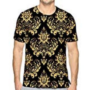 3D Printed T Shirts The Style of Baroque Black and Gold Floral Ornament Casual M