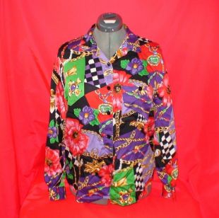 Funky vintage 80's Baroque Button Down Women's Blouse! JH Collectibles! Taille 12!