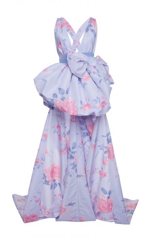 Floral-Print High-Low Gown