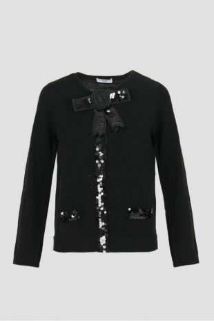 Ensemble Cardigan & Débardeur Noir Randolph Duke XS NEUF - Cachemire, Angora & Paillettes Argentées