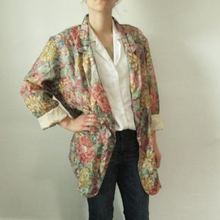 Vintage Floral Oversize Blazer Veste Pastel Floral 90s Blazer Lightweight Boyfriend 90s Romantique Floral Jacket