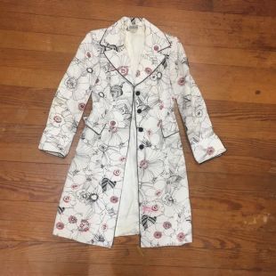 90s minimalst floral jacket Lightweight Mod Jacket Floral Trench Coat Womens Long Jacket Thin Floral Jacket black and white printed Tapestry