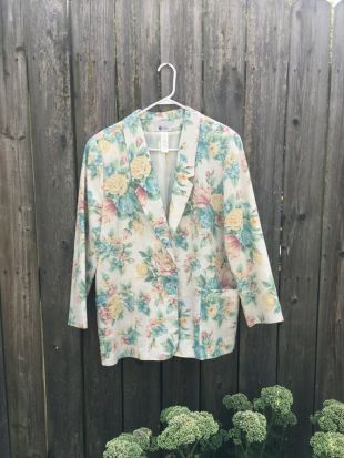 Vintage 80's EHL Floral Print Long Sleeve One Button Plus Size Blazer Veste