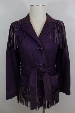 1950 's femmes daim violet cuir frange veste-taille: S