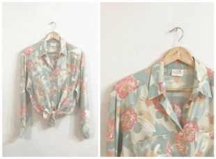 Vintage PASTEL FLORAL BLOUSE / taille moyenne