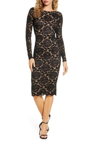 Dress the Population Emery Long Sleeve Lace Cocktail Dress | Nordstrom