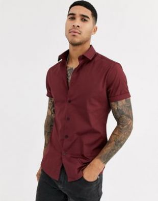 ASOS DESIGN - Chemise habillée coupe skinny en popeline - Bordeaux | ASOS