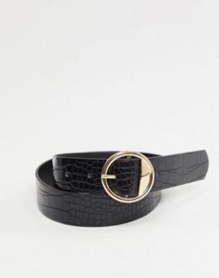 Pieces - Ceinture imitation cuir avec boucle ronde dorée - Noir | ASOS