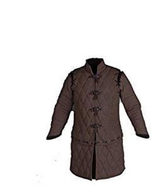 Medieval Thick Padded Full Sleeves Gambeson Coat Aketon Jacket Armor, Cotton Fabric Brown