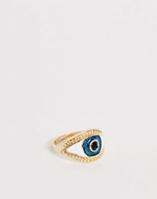 ASOS DESIGN ring in enamel eye design in gold tone