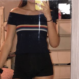 Brandy off the shoulder rainbow stripe crop top
