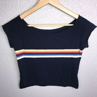 John Galt California Short Sleeve Navy Tee W / Rainbow Stripe One Size  | eBay