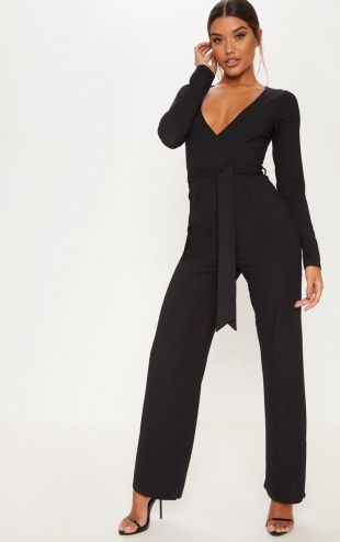 prettylittlething - Black Tie Waist Jumpsuit