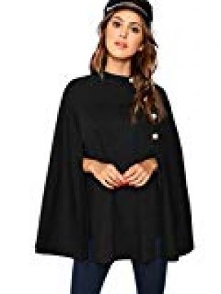 Cape Mock Poncho Classy Coat Black