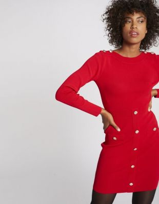 Robe pull ajustée à boutons rouge femme