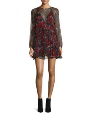 Ressey Printed Chiffon Mini Dress, Red
