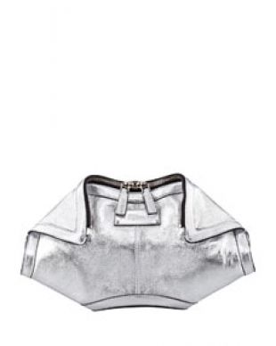 Alexander McQueen De Manta Metallic Leather Clutch Bag, Silver