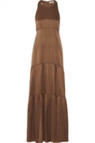 Talia tiered pleated washed silk maxi dress