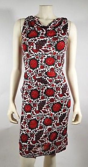 Red Floral Stretch Knit Draped Summer Dress