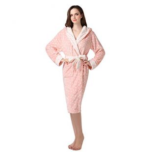Richie House Women's Polka Dot Coral Fleece Robe RHW2235-A-S Peach