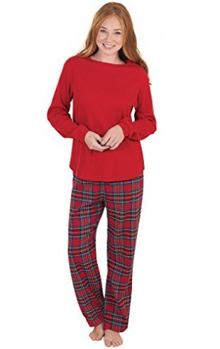 PajamaGram Petite Womens Pajamas Plaid - Petite Pajamas for Women, Red, M, 8-10