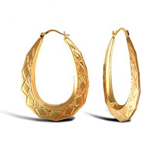 J N Jewellery - Boucles d'oreilles créoles or jaune 9 carats Diamant Ovale