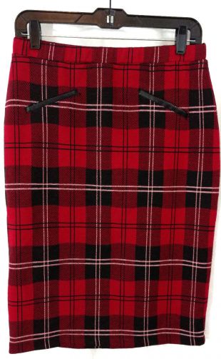 Jules Leopold Womens Pencil Skirt Sz M Red Black Plaid Stretch Knit Straight | eBay