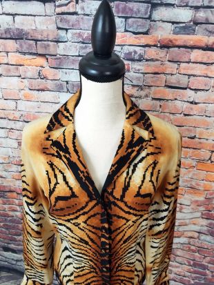 ESCADA Long Sleeve Brown Tiger Animal Print Button Up SILK Shirt Blouse Sz 36 | eBay