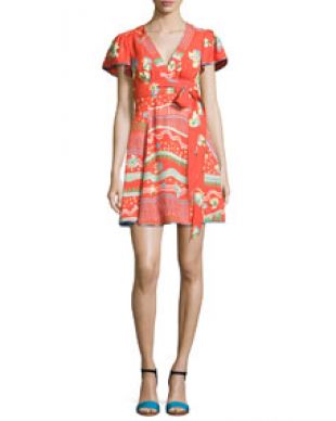 Marc Jacobs Floral Print Flutter Sleeve Wrap Dress, Red