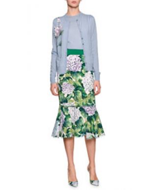 Dolce & Gabbana Flounce Hem Hydrangea Mermaid Skirt, Green